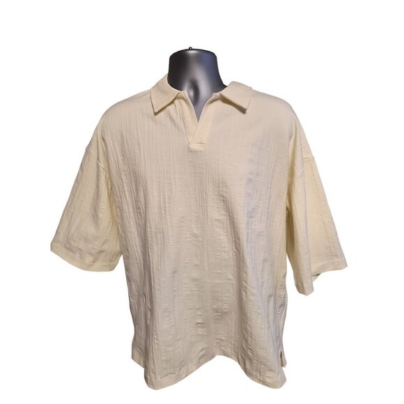 ZARA Wide fit TEXTURED‎ POLO polo. Side vents at hem.  Men's Size Large - Picture 1 of 6